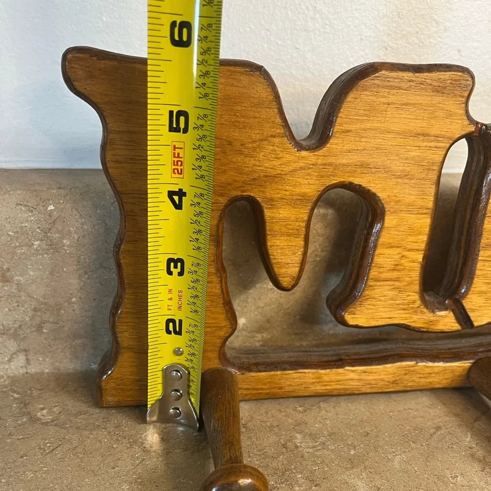 Vintage Wooden 'Mugs' Wall Hook Rack in Warm Brown